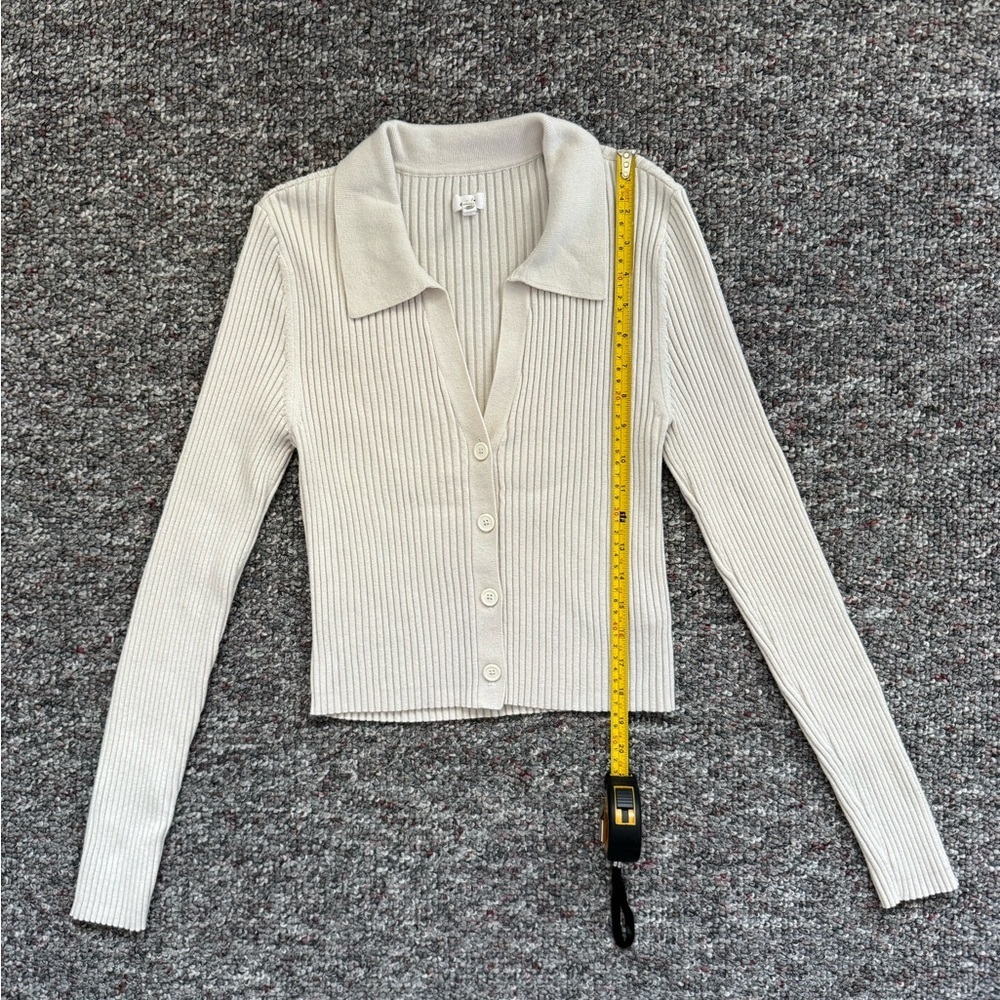 Aerie Cream Ribbed Button-Up Cardigan Women Medium